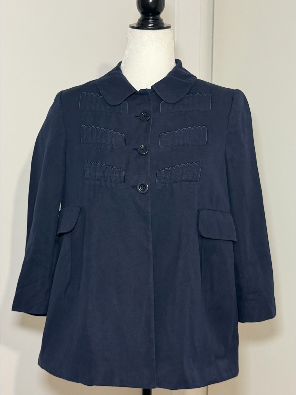 See By Chloé Navy Button-Front Babydoll Pea Coat military appliqué details - 6